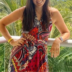 Anthropologie Maeve Halter Long Cotton Tie-Waist Sundress